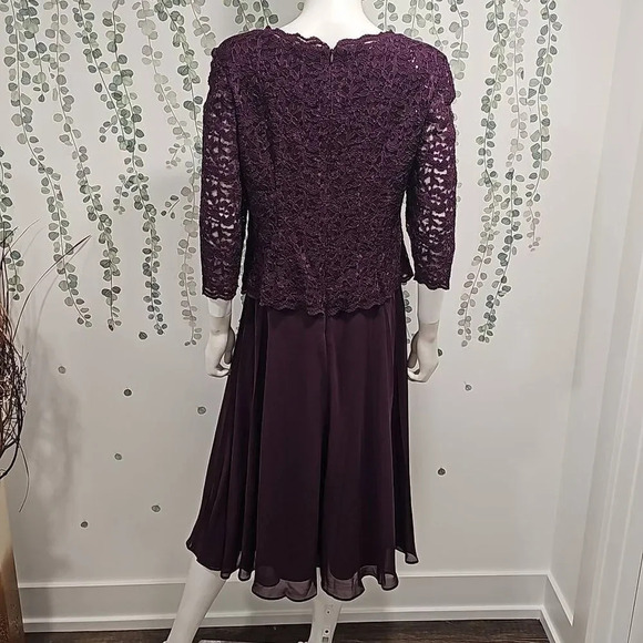 NWOT Alex Evenings Tea-Length Dress with Sequin Lace Bodice & Chiffon Skirt Sz 1 - Picture 6 of 11